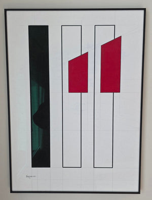 Wim Sinemus - Abstract composition, gouache, signed,  With dimensions of 65 x 48 and framed behind (museum) glass in a  frame